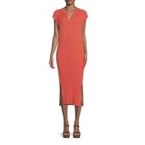 RAILS Ashley Coral Ribbed Knit Sweater Stretch Midi Dress
